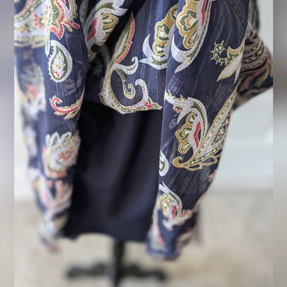 Nanette Lepore Navy Paisley High-Neck Smocked Midi Dress Size 8 - Picture 3 of 10
